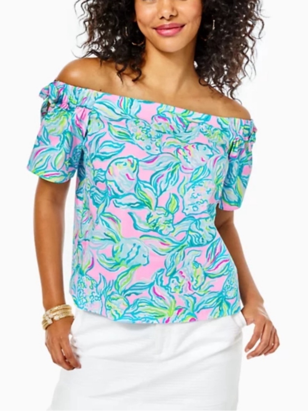Size Large Lilly Pulitzer Off The Shoulder Tamara Top Pelican Pink Off The Scale